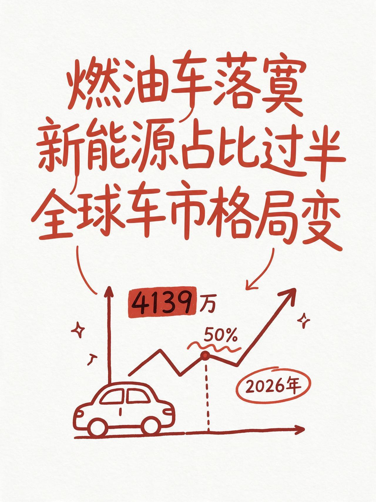 燃油车的落寞谁能懂呢？
2026年上半年全球新车销售总量约4139万辆，油车不到