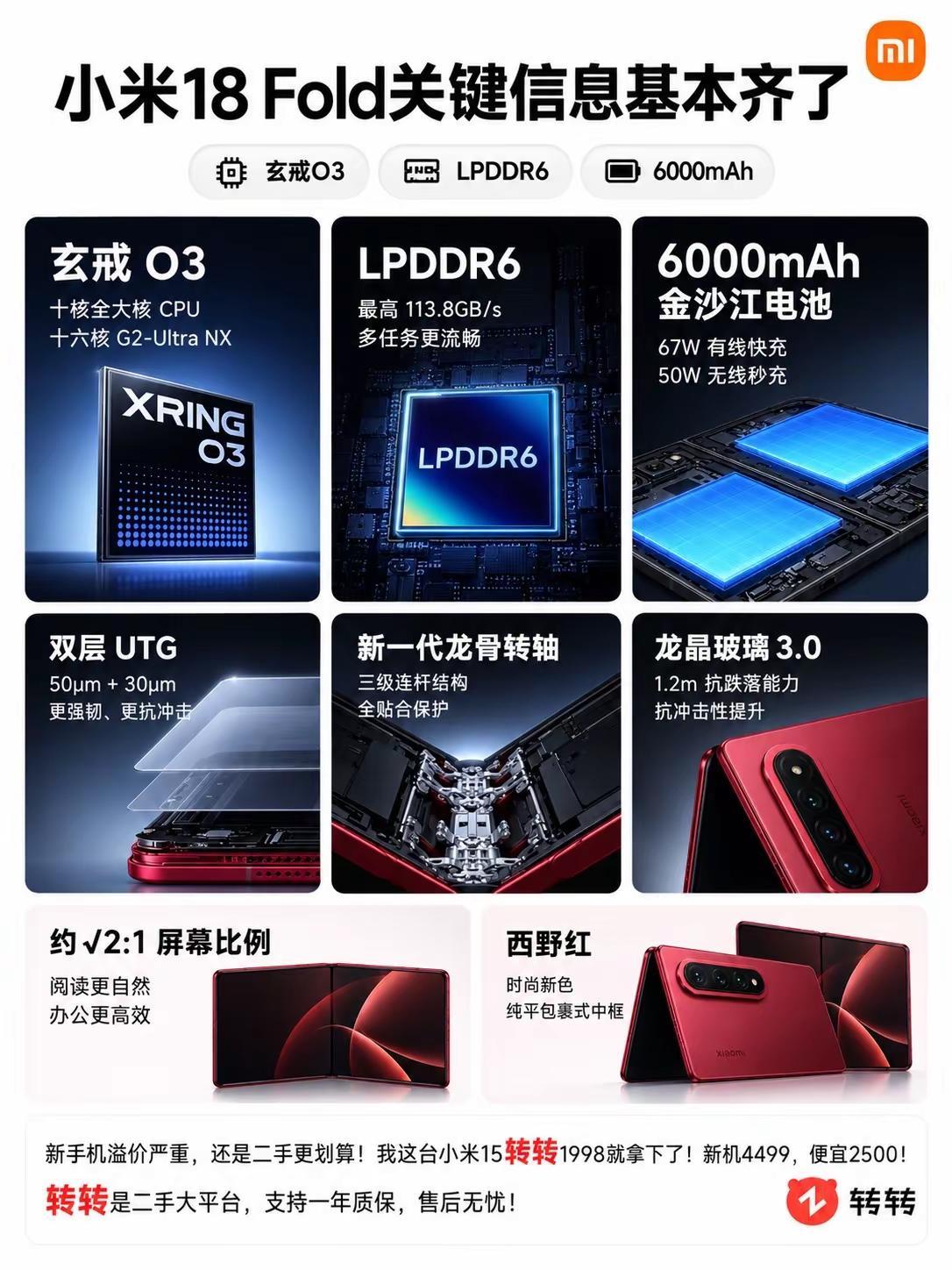 小米18 Fold配置拉满。小米18Fold 折叠屏手机 小米手机 玄戒O3 数