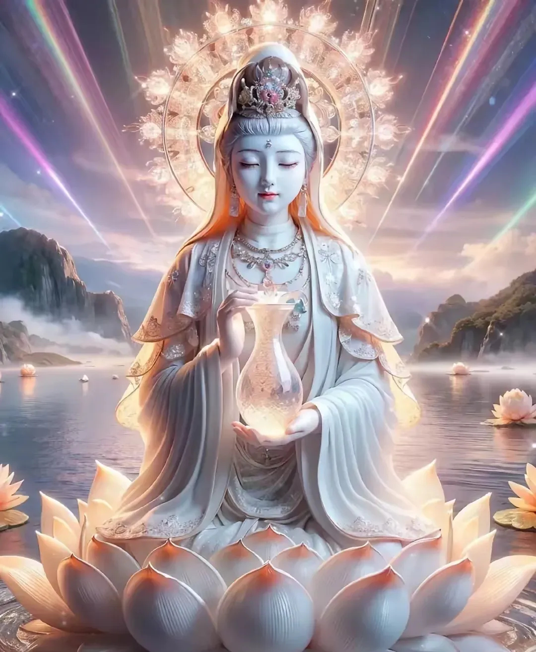 遇见观音菩萨，别故意回避视线。愿诸事顺利，心中所愿皆能实现，洋溢着欢乐！留下一句