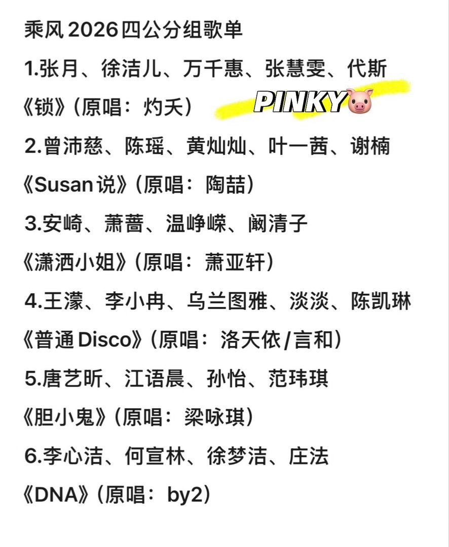 乘风2026/浪姐7 · 四公分组团秀歌单乘风2026四公分组歌单（团秀）1.张