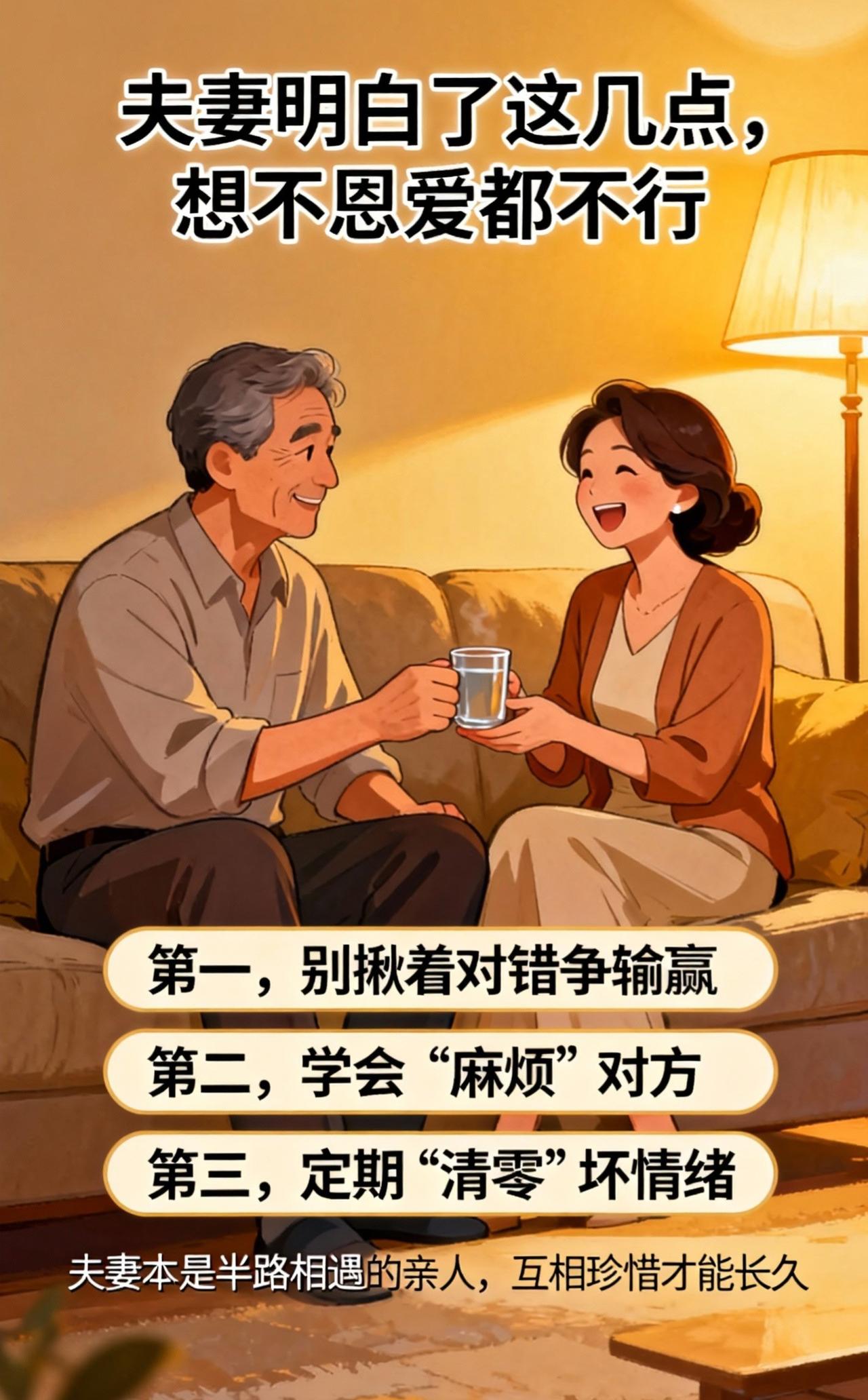 夫妻明白了这几点，想不恩爱都不行
 
身边那些恩爱几十年的老夫妻，从来不是靠“忍