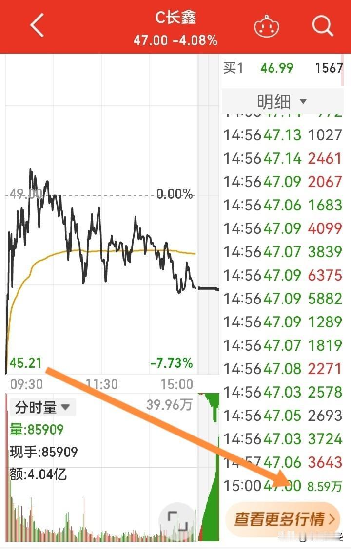 【C长鑫：明日或大跌！】最后一笔8.59万手，波澜不惊，47元！这恐怕发出了明日