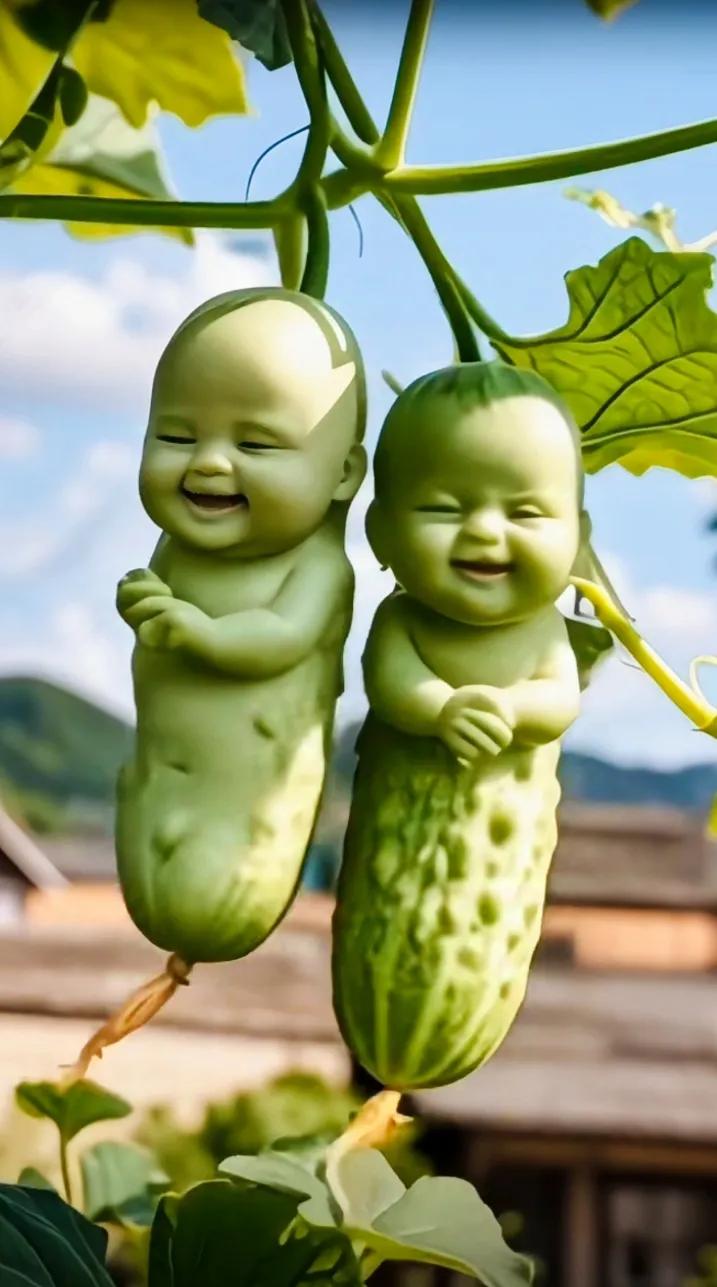 宝宝和黄瓜，是夏天里最美好的回忆#窝瓜叶下的小孩# #辰辰宝宝摘黄瓜# #可爱的