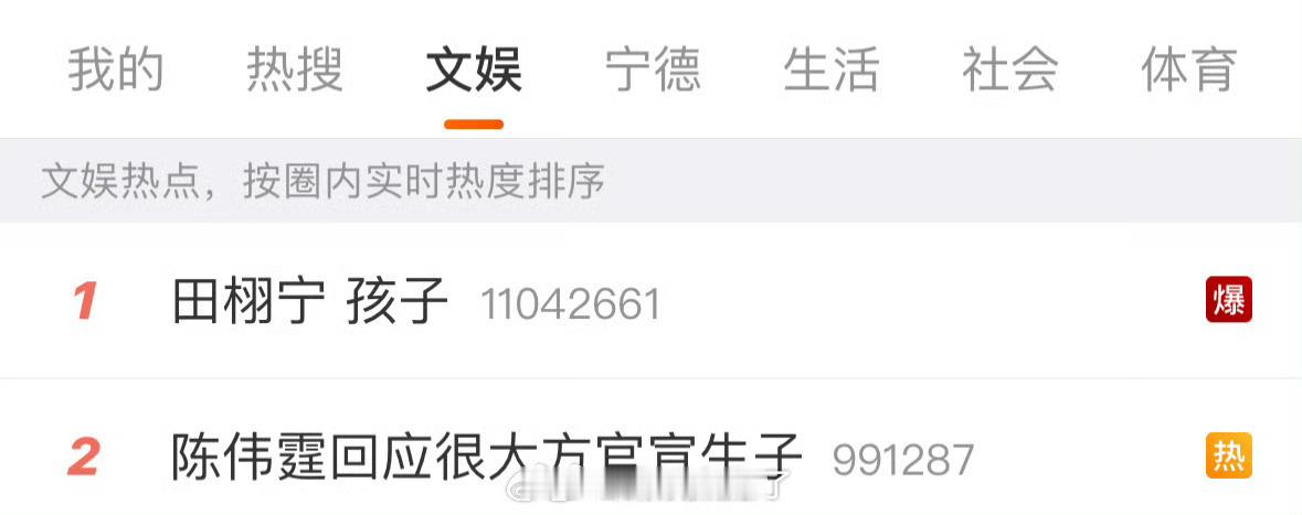 谁懂一点开热搜看到这两条的心情…田栩宁 孩子陈伟霆回应很大方官宣生子