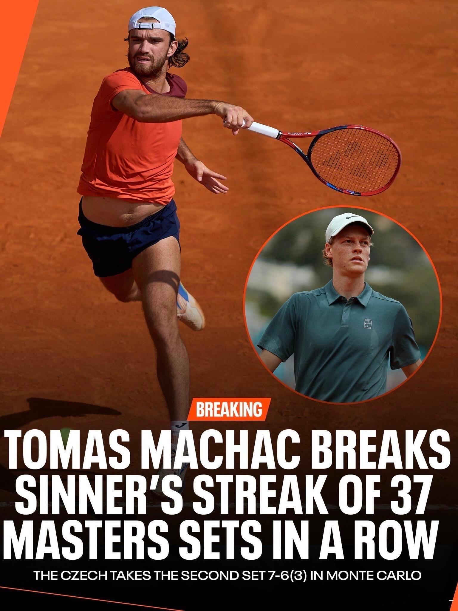 辛纳大师赛37盘连胜遭终结马哈奇终结辛纳大师赛连胜37盘纪录💣ATP1000蒙