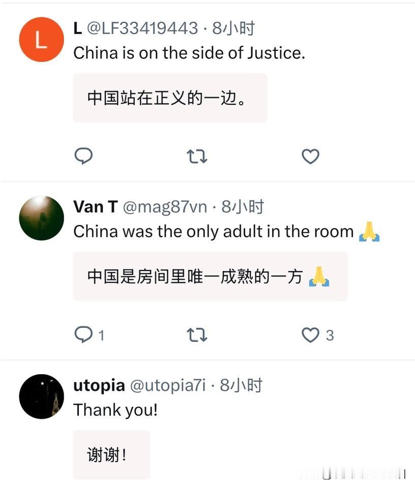 好在这个世界还有明白人！

外网一片感谢东大的留言，深感荣幸！

当此时节，中东