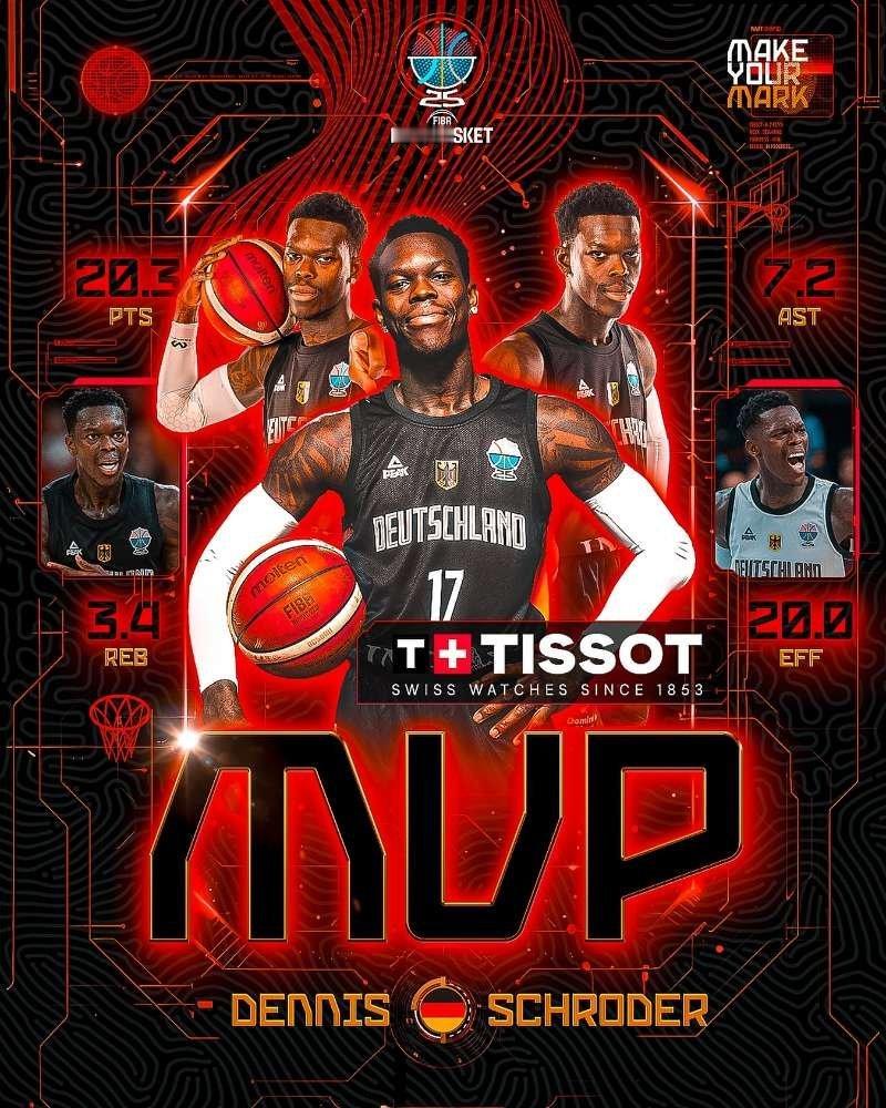 施罗德当选欧锦赛MVP本届欧洲杯的MVP：德国后卫丹尼斯-施罗德。施罗德本届男篮