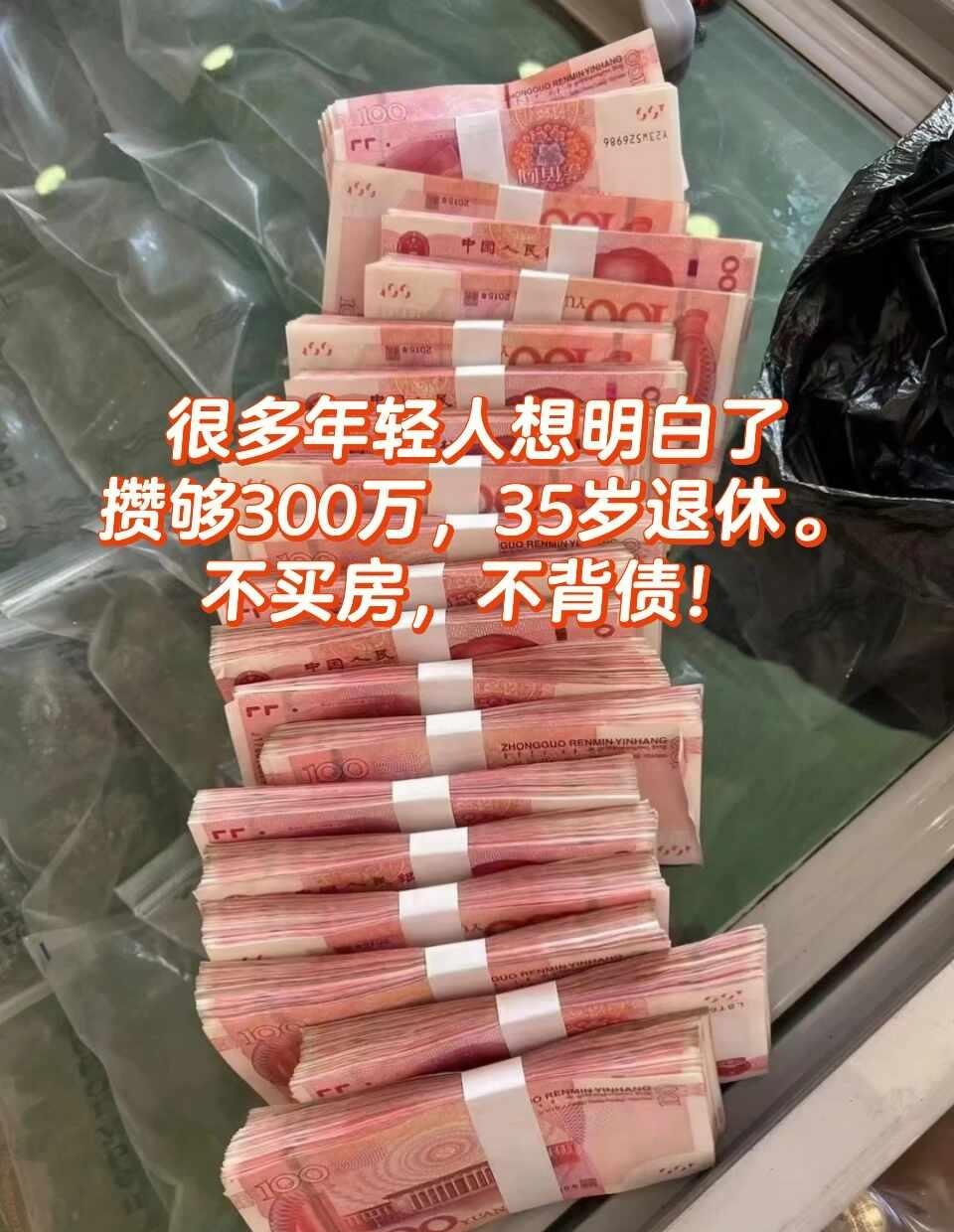 年轻人的攒钱新理念
年轻人真是人间清醒，攒够300万，就退休。给自己赢得自由时间