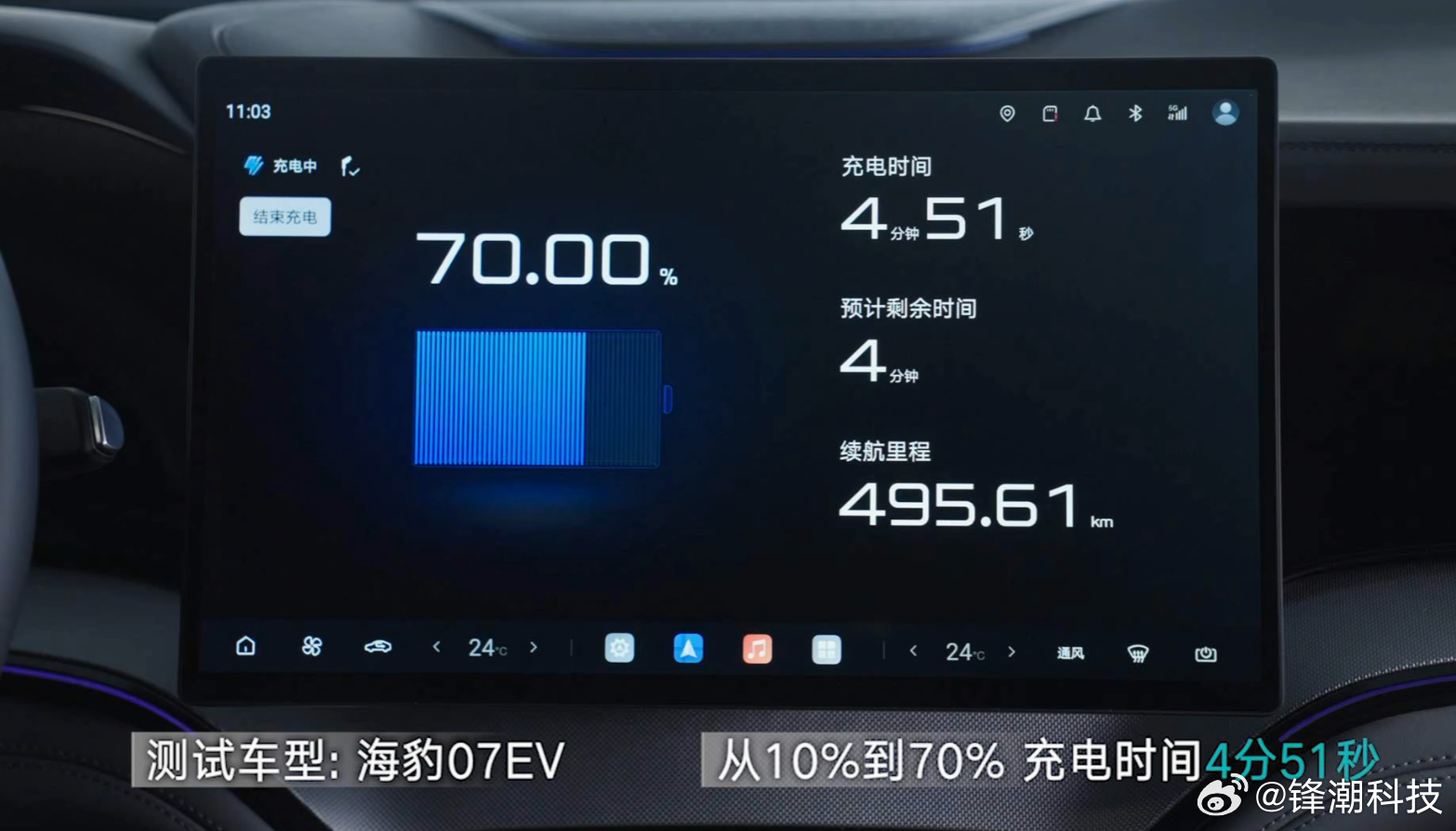 号称让充电和加油一样快。比亚迪第二代刀片电池，闪充技术，从10%充到70%，时间