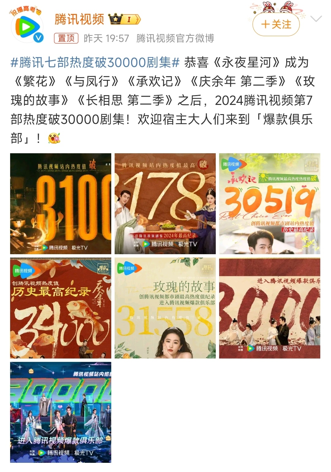 #腾讯七部热度破30000剧集# 🐧真是出息了，今年有七部热度破30000的剧