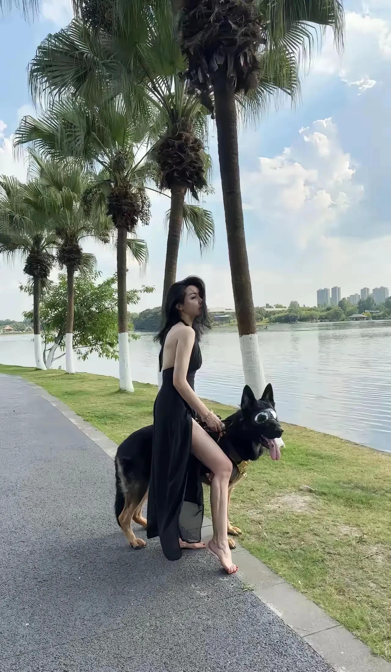 现在什么事都有，看见一个“美女”骑狗…