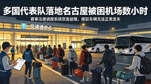 多国代表队落地名古屋被困机场数小时，系统故障耽误运动员休整