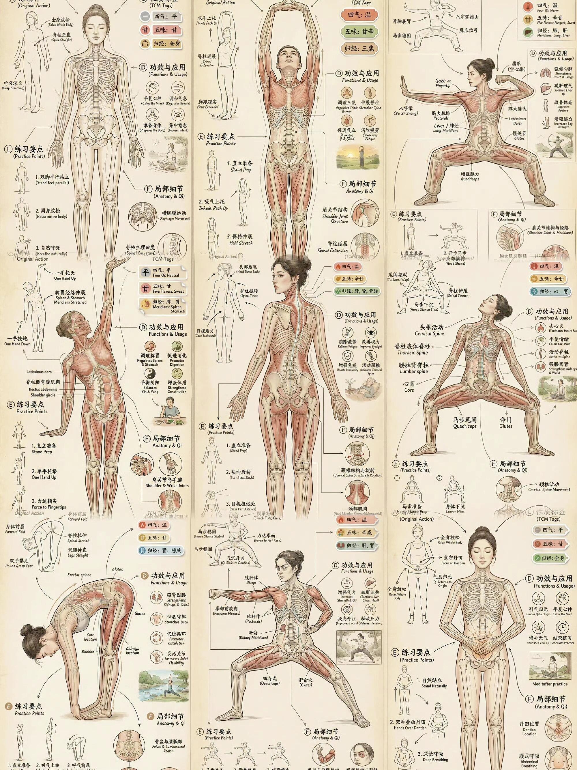 八段锦的分解动作，以及锻炼身体的部位详解国医的精诚力量