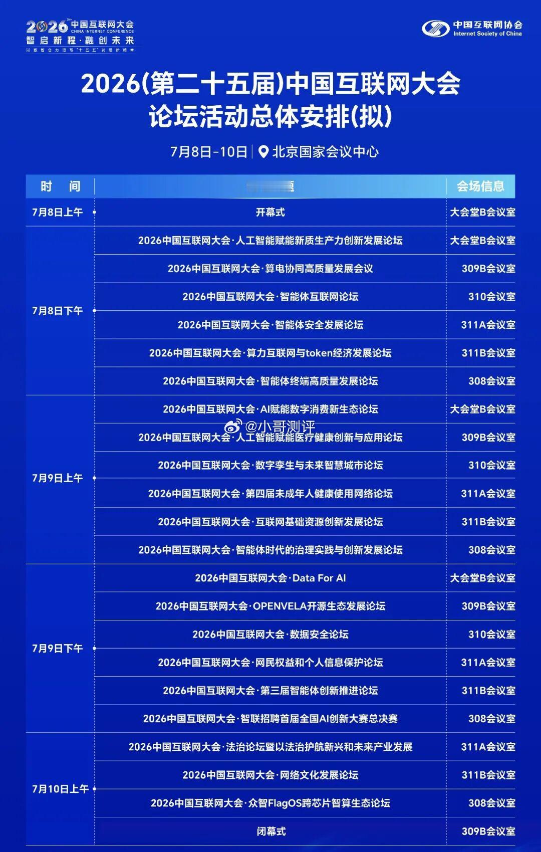 2026（第二十五届）中国互联网大会将于 7 月 8 日-10 日在北京国家会议