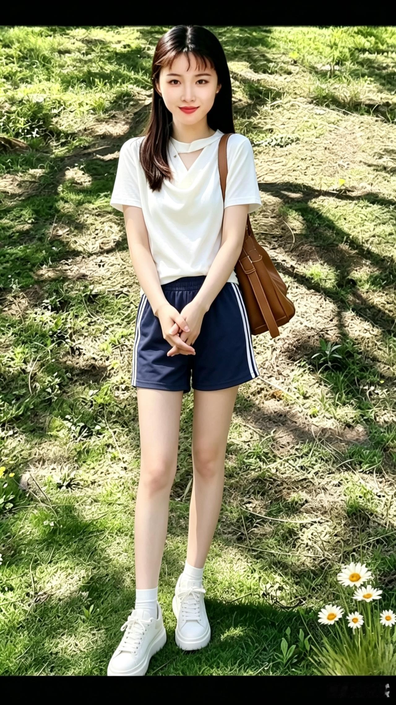 绿草如茵映白衣，轻风拂面笑语迟。