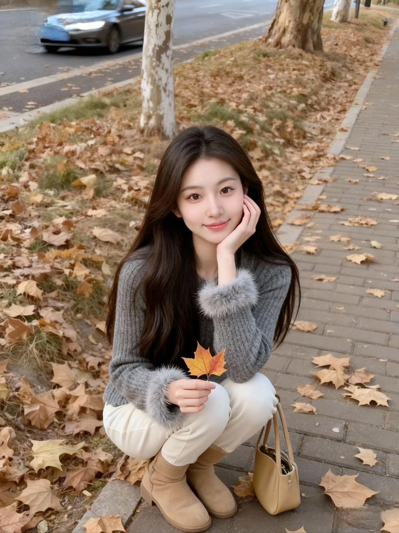 谁把“秋日软糖”穿身上啦？是我！🍂

救命！这毛衣一穿直接变成被落叶包围的软乎