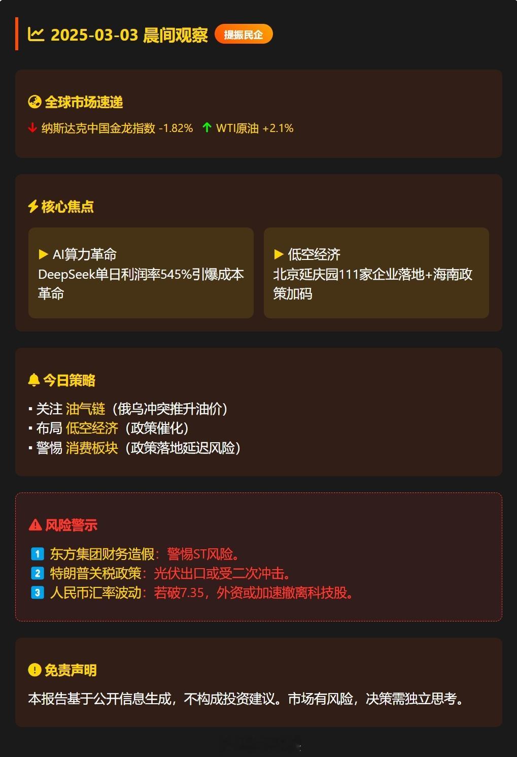 2025-03-03  晨间观察 ：政策暖风提振民企，具身智能蓄势待发📰 重大