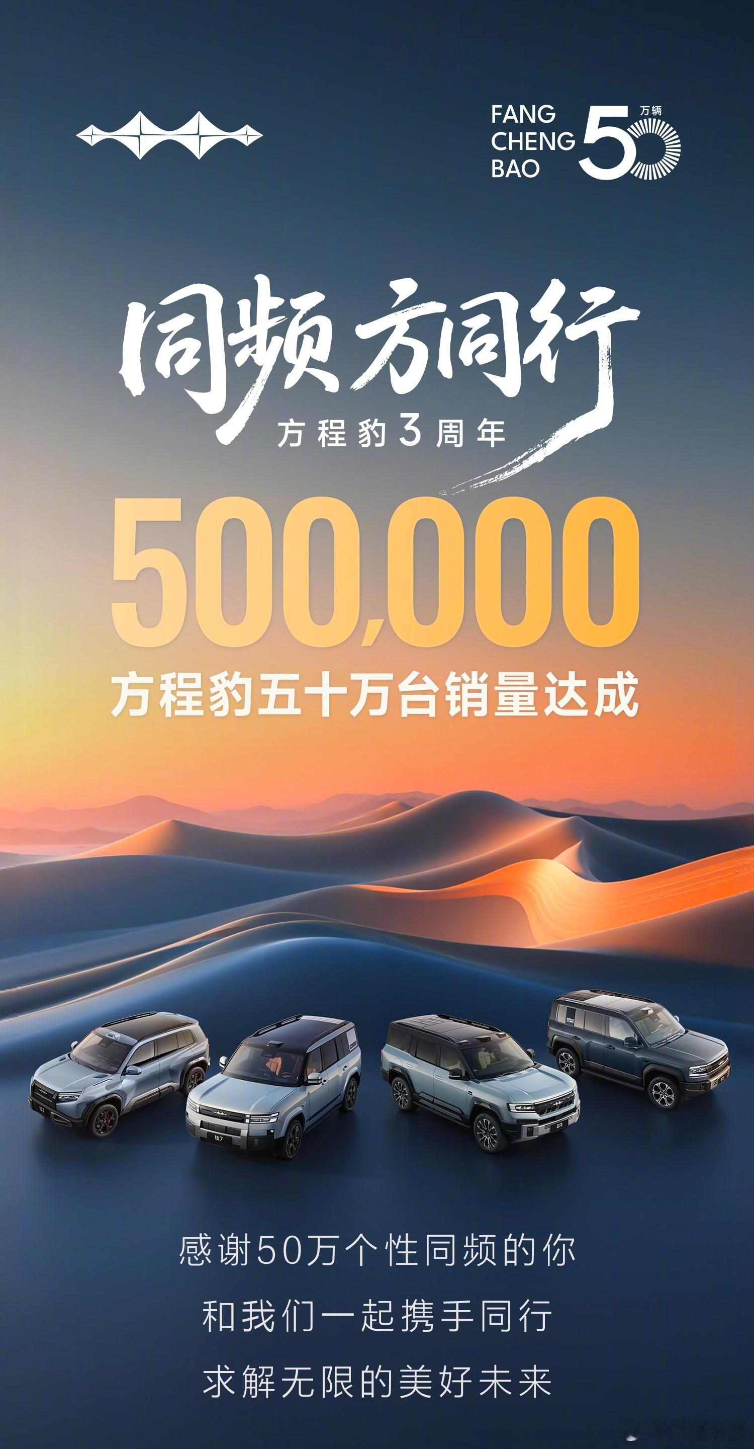 比亚迪搞方程豹的时候多少人不看好。这才三年时间，人家方程豹卖了五十万台了~