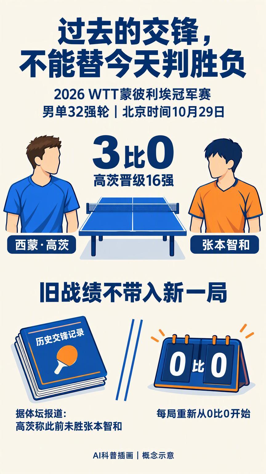 高茨3比0击败张本智和，过去的交锋为何不能替今天判胜负？北京时间10月29日凌晨