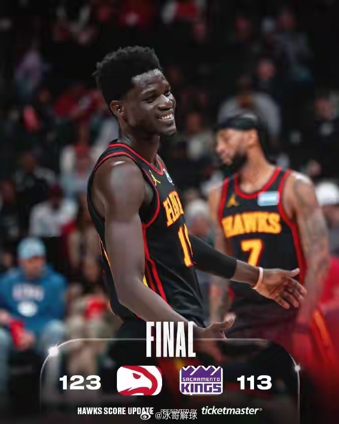 3月29日，老鹰主场123-113力克国王，避免连败￼￼￼。老鹰6人上双，3人2