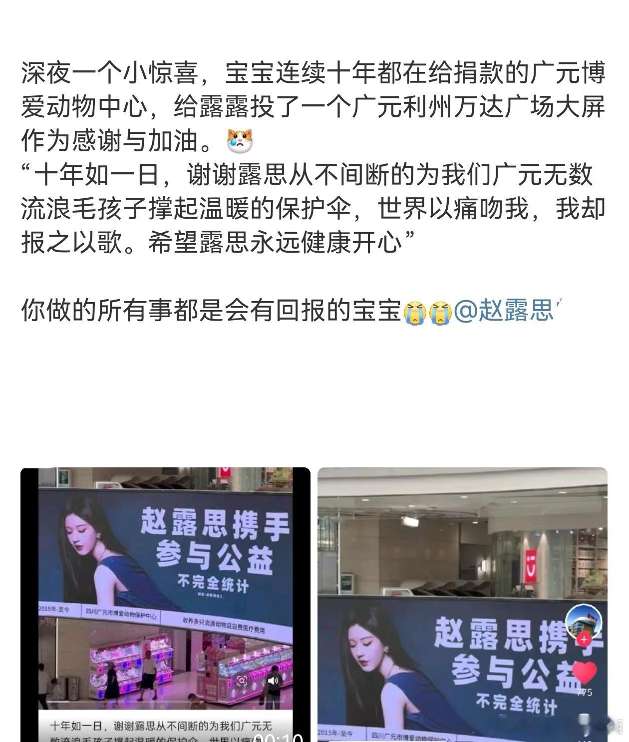 赵露思给动物救助机构坚持捐款十年 这种该上热搜的事情怎么没别的yxh发了？可露丽