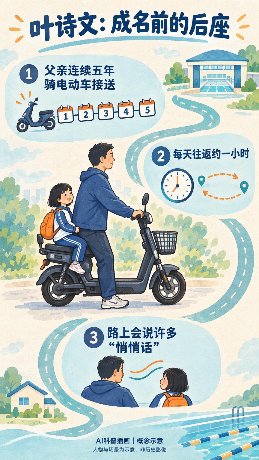 成名前的五年，叶诗文为何总坐在父亲的电动车后座？叶诗文成名前的电动车后座后来人们