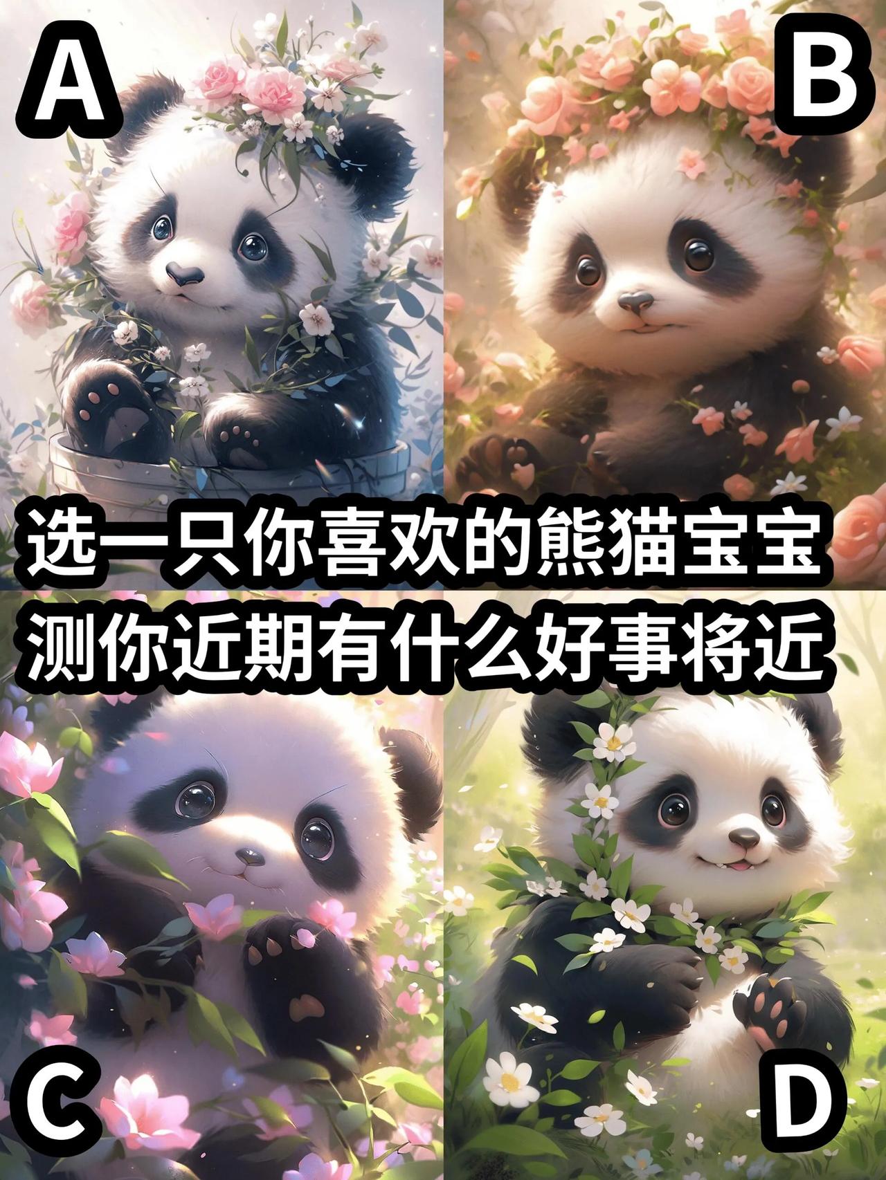 选一只熊猫宝宝，
测测你近期有什么好事将近？
最近你感到生活有些平淡无奇，
是否