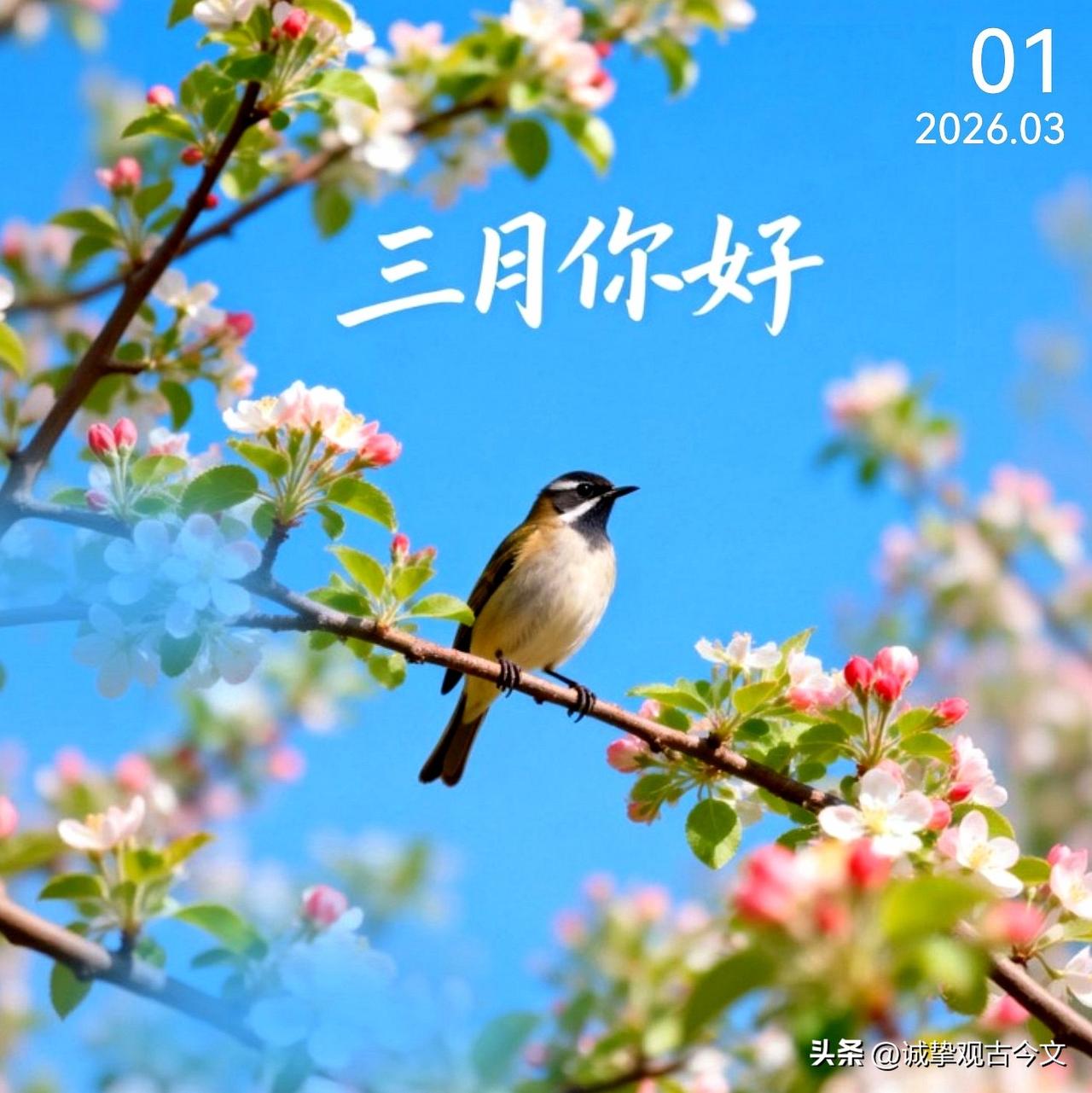 三月你好，春归万物生，美好正发生，愿你步履轻盈，自在欢喜。