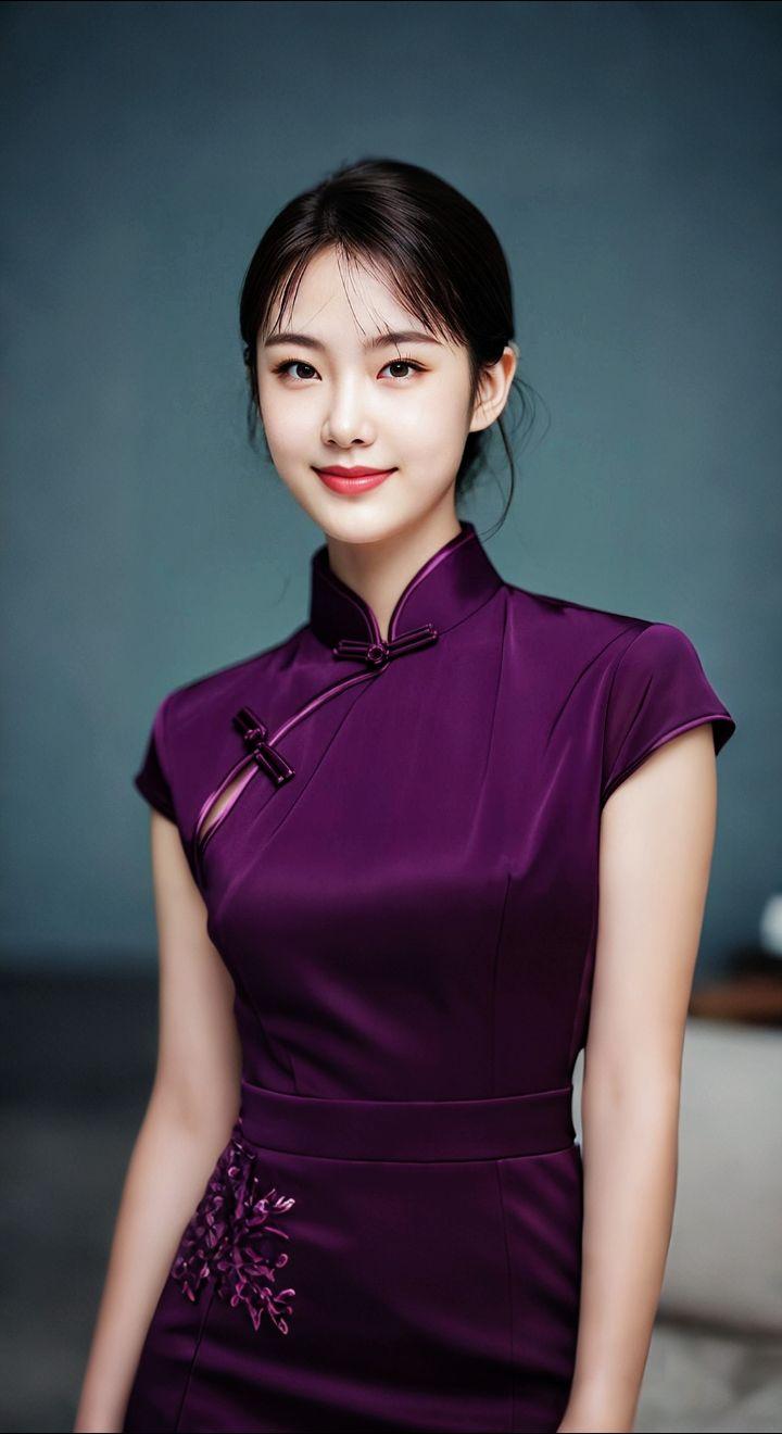 AI扩图 AI紫裙旗袍韵