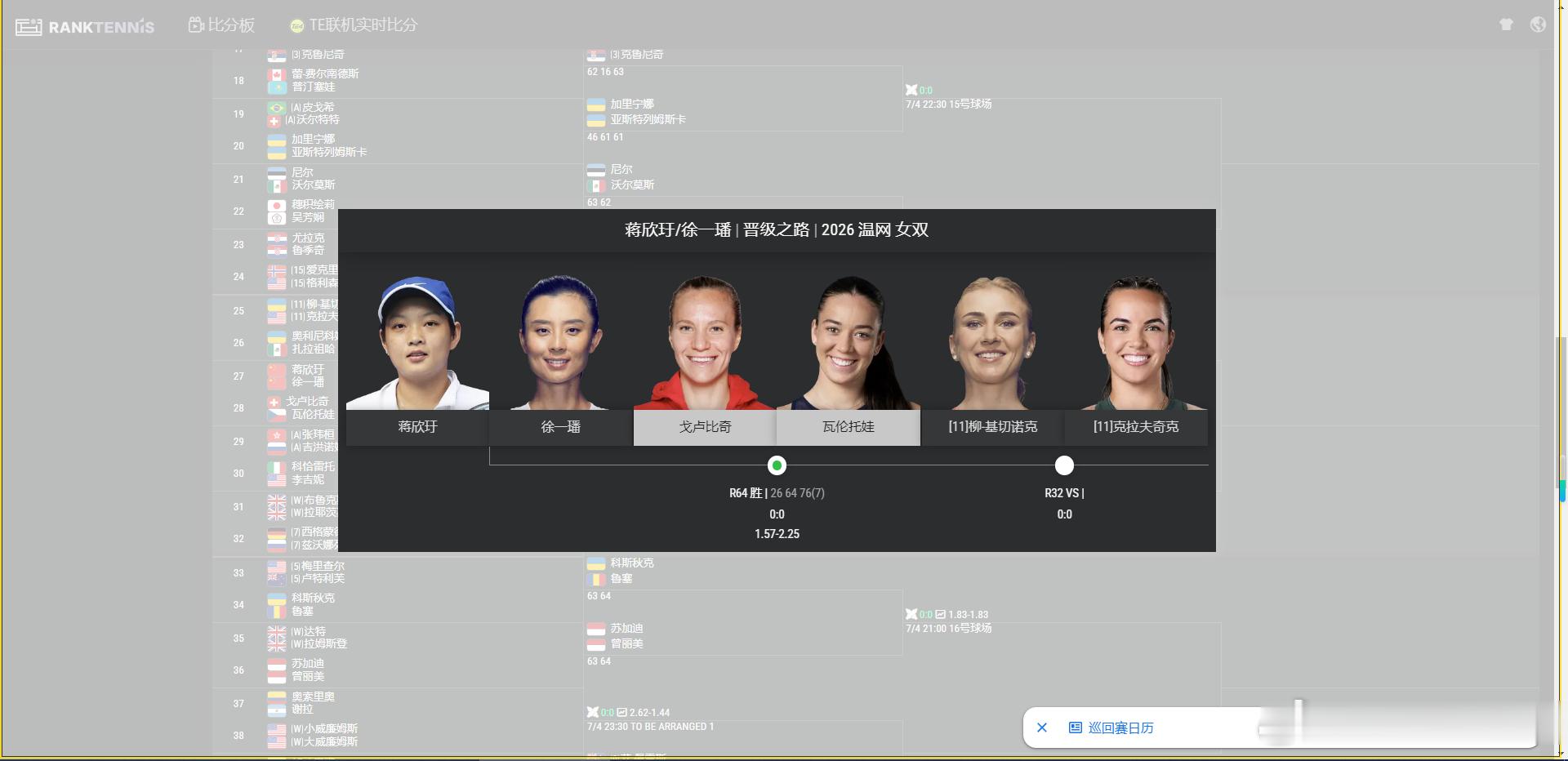 温网2026 女双首轮🇨🇳徐一璠/🇨🇳蒋欣玗2-6/6-4/7-6（10