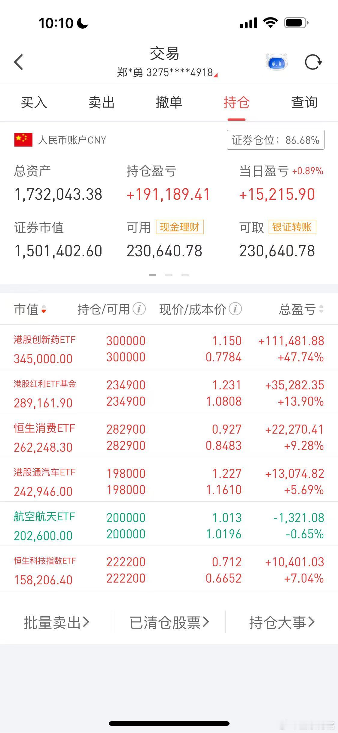 持续大回血~昨天两个账户合计回血5万多，但是考虑到上周亏损近20万，还需要回血1