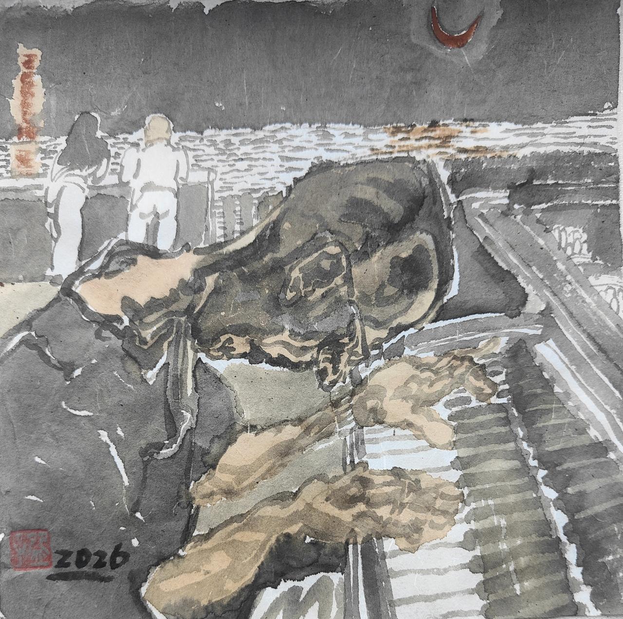 碗子的潜意识水墨《心游系列.月夜》