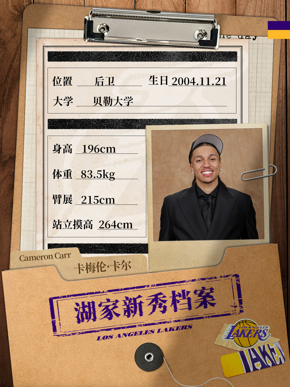 「📃 湖家新秀档案 | 卡梅伦·卡尔 」向大家介绍我们的帅小伙卡尔：🌟 在2