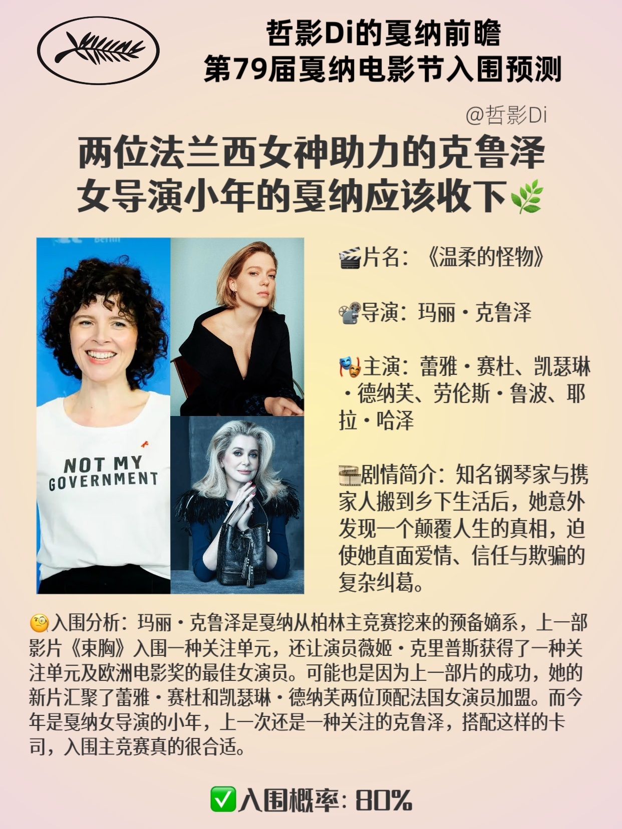 【哲影Di的戛纳电影节前瞻】第79届戛纳电影节入围预测（十五） 🎬片名：《温柔