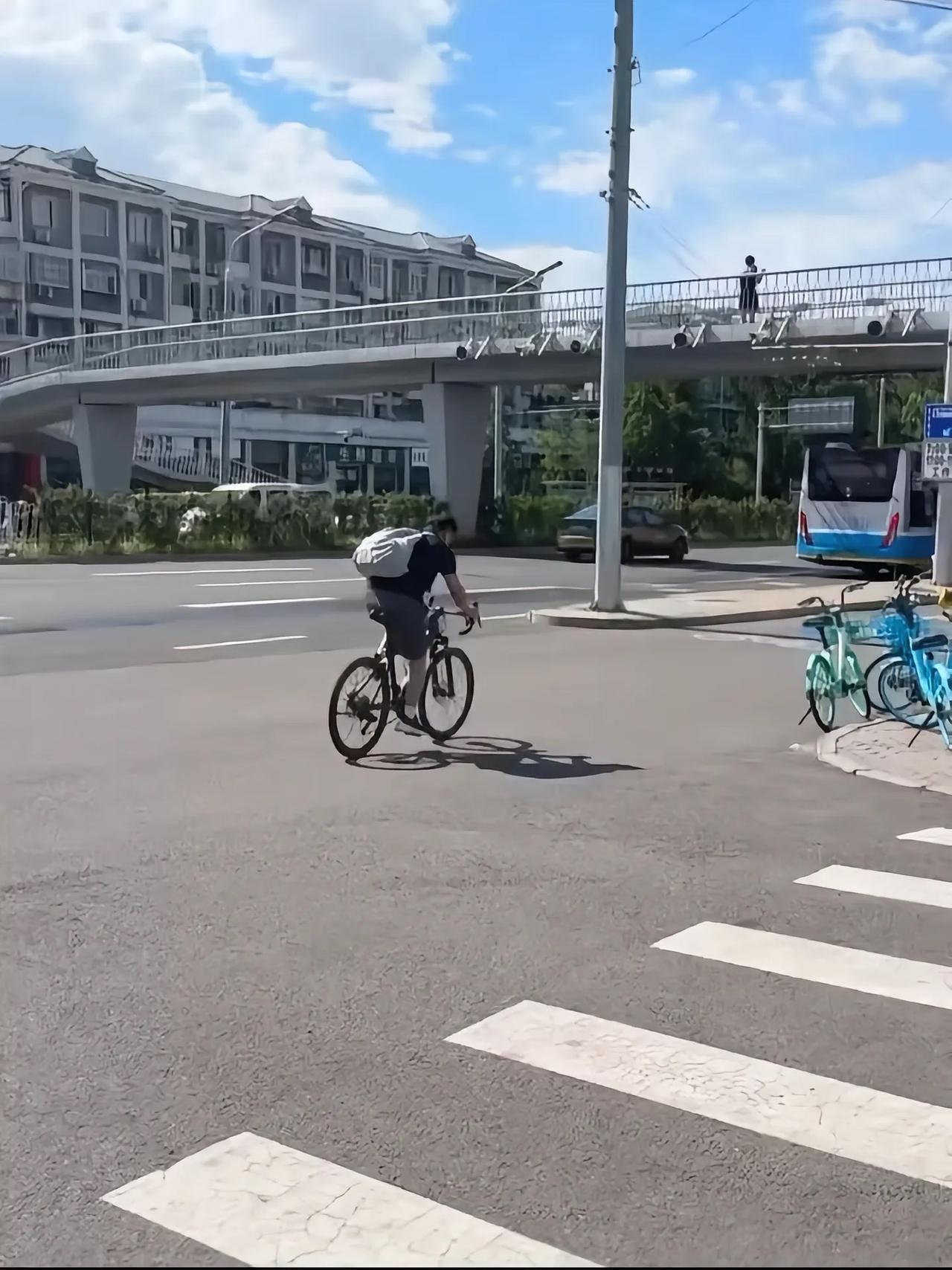 白告：开车不能压线，骑电动车得戴头盔，我骑自行车总行了吧……