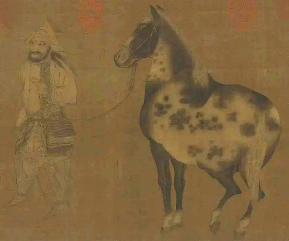 五代 赵品《调马图》。赵品（活动于10世纪），五代后梁画家，生平记载甚少，仅《宣