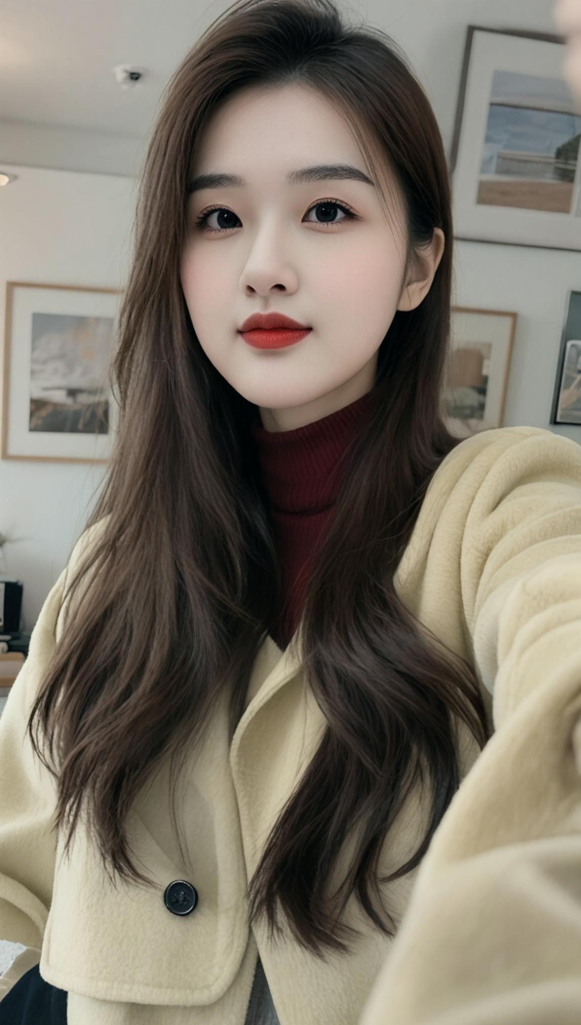 AI暖棕生活照  颜值在线 女款外套粉色休闲款 长发发型