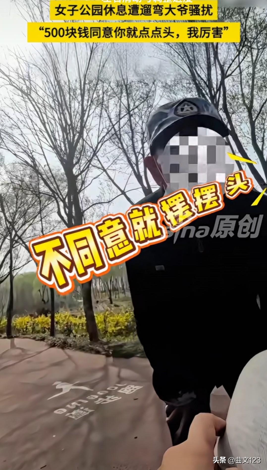 女子公园休息，遭遛弯大爷骚扰“500 元同意你就点点头，去耍耍，我厉害”
202