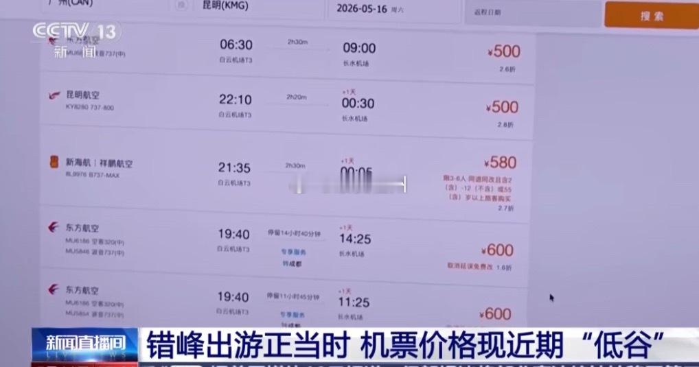 机票价格大跳水5月中旬通常是全年性价比较高的出游时段之一，机票、酒店价格均处于低