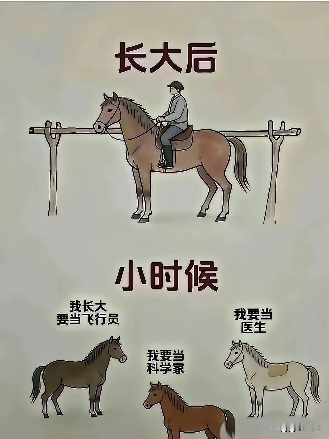 这个图充分说明一个道理，如果是生来就马，那你永远摆脱不了被人骑的命运，小时候的各
