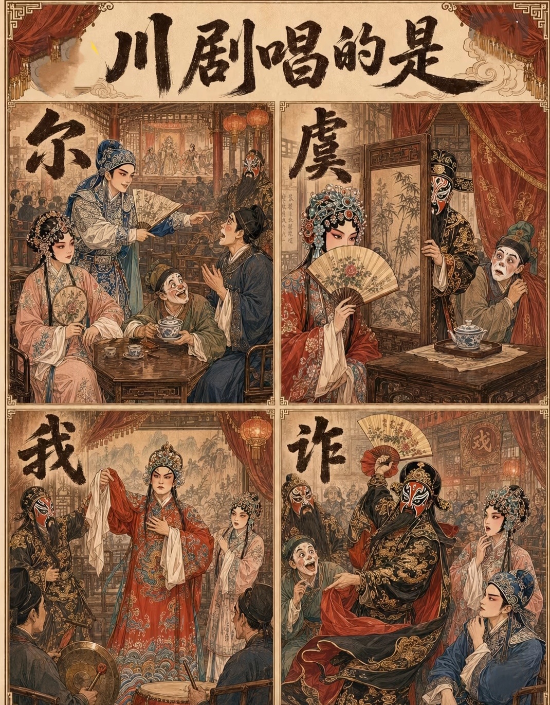 锣鼓一响，粉墨登场。京剧的 王权富贵搜，豫剧的忠孝节义，昆曲的风雅颂韵，黄梅戏的