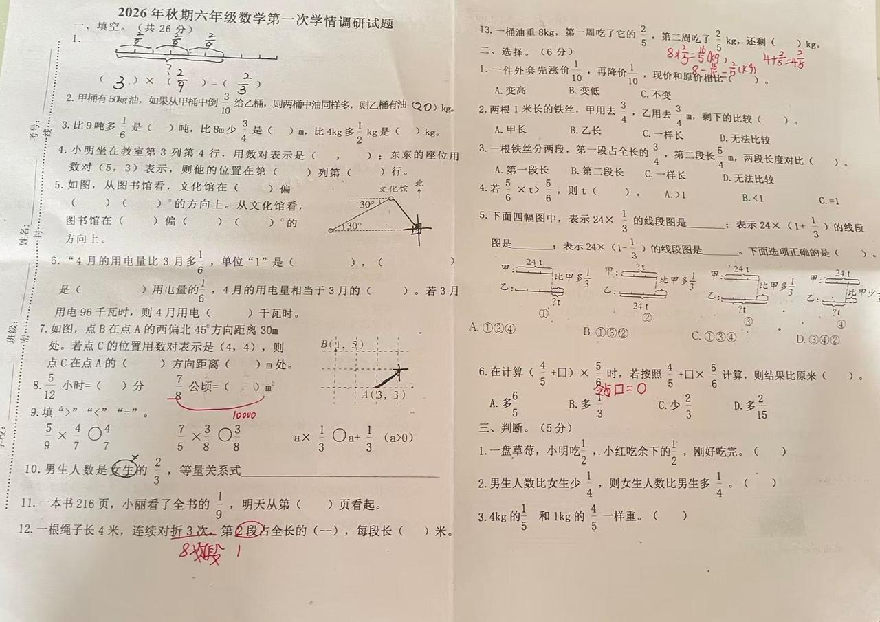 标题：六年级第一次学情调研卷出炉！坑特别多，建议打印给孩子练练
正文：
开学没多