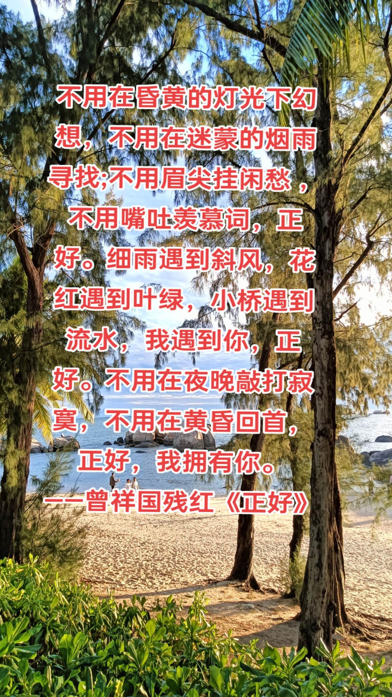不用在昏黄的灯光下幻想，不用在迷蒙的烟雨寻找;不用眉尖挂闲愁 ，不用嘴吐羡慕词，