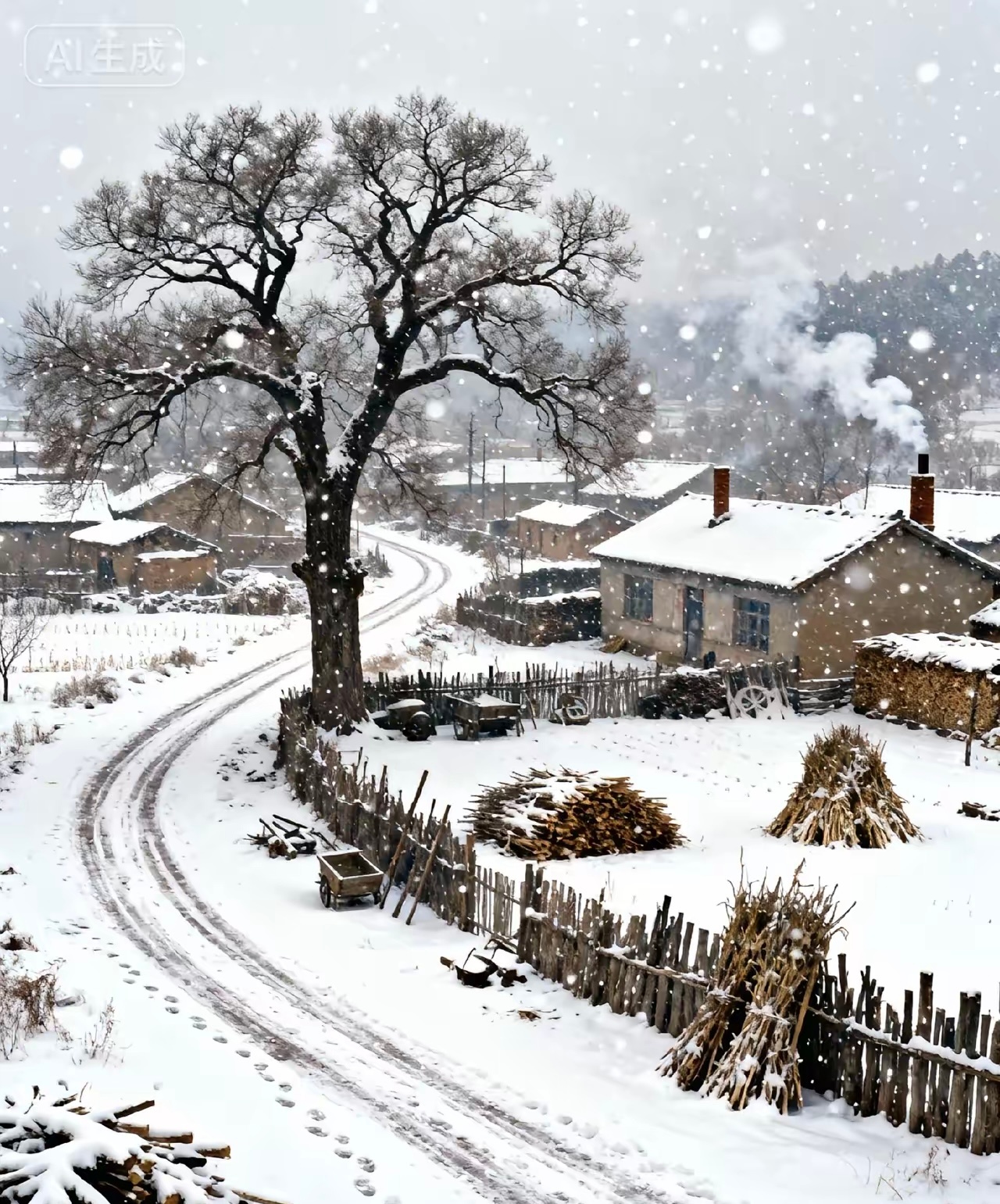 真想找这样一个地方，僻静的小山村外边下着鹅毛大雪，一座小屋里一家人围坐在火炉旁吃