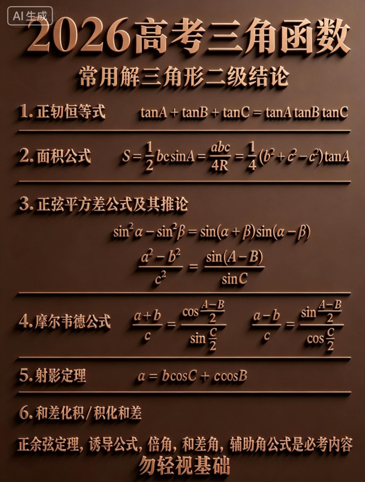 高中数学——常用解三角形二级结论