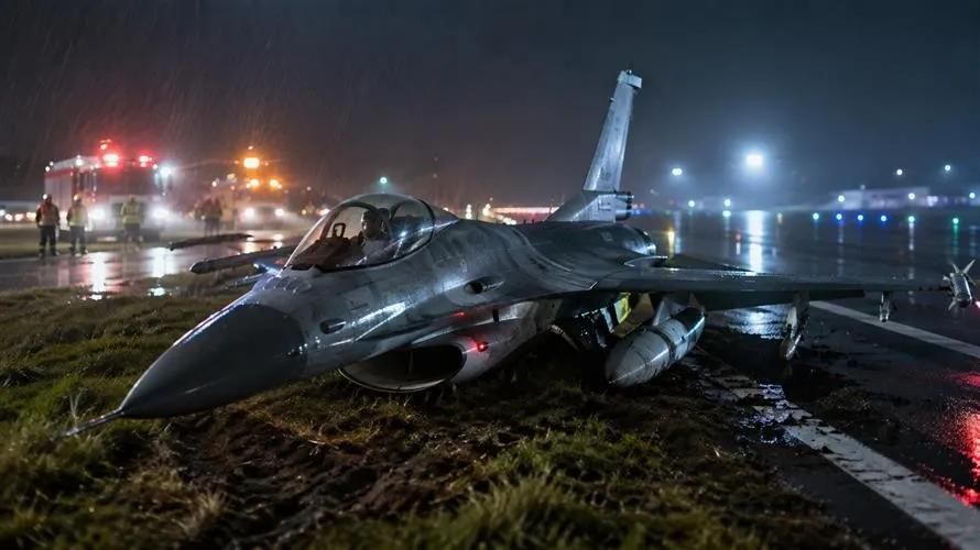 这可不是AI图，这是台空军的F-16V战斗机冲进跑道旁边的绿化带啃草的实拍照片！