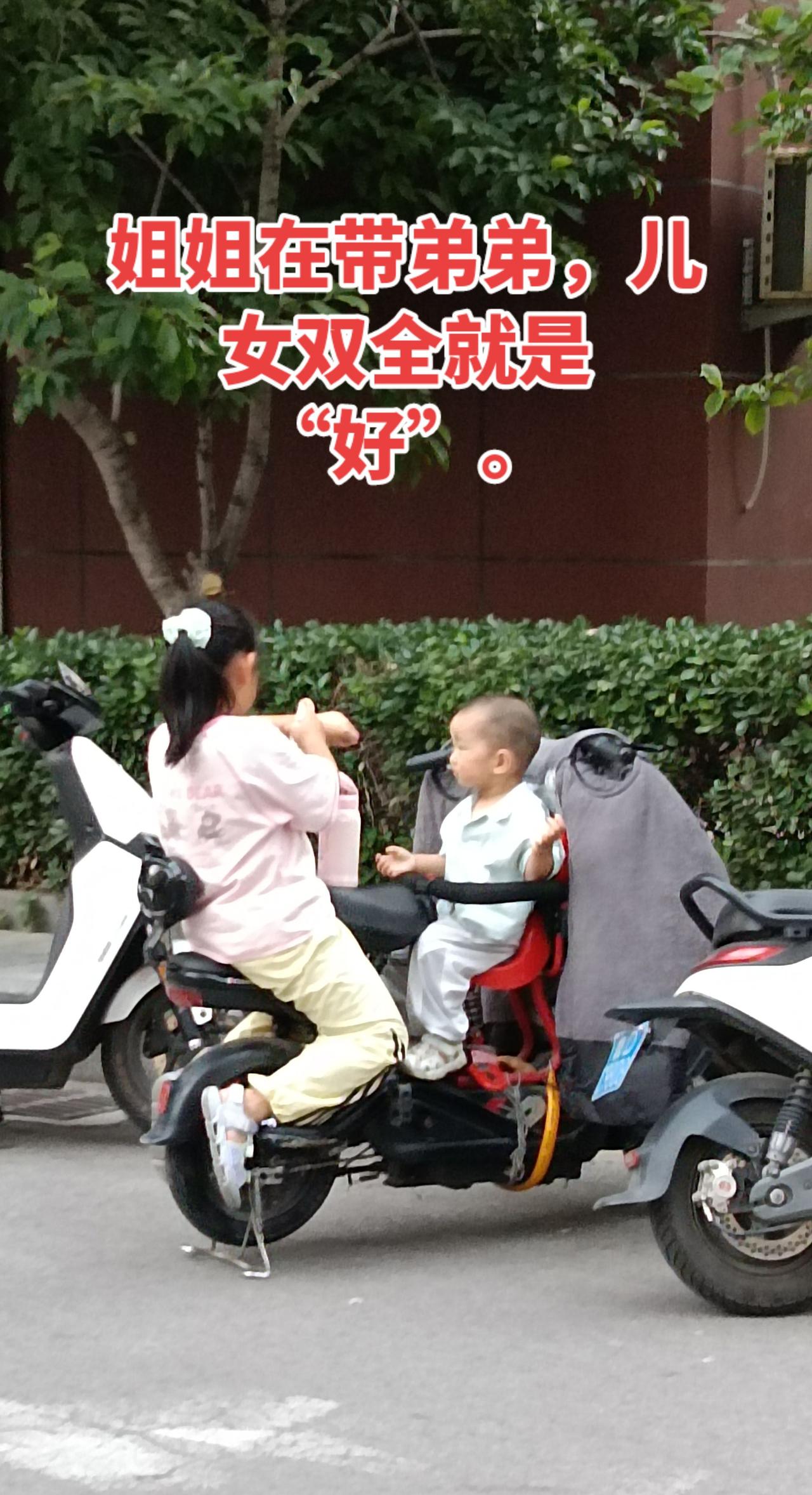 滕州人的生育观念“儿女双全”。姐姐在带弟弟。中国字“好”就是儿女双全。在滕州，人