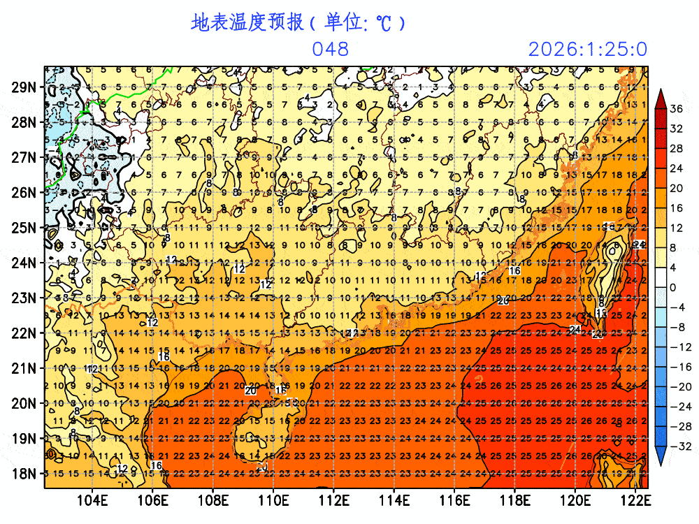 【回南天？】目前数值预报给出25-26日，华南一带低空转为偏南风，露水凝结点温度