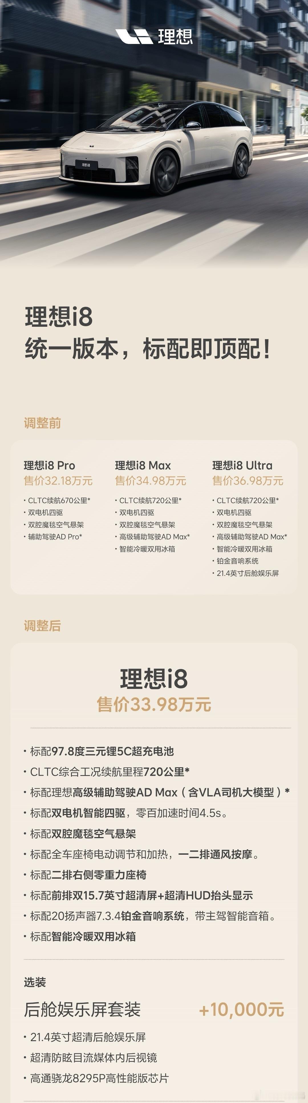 理想i8上市即改款降价？统一版本，后排娱乐屏可+10000选装😂及时刹车挺好的