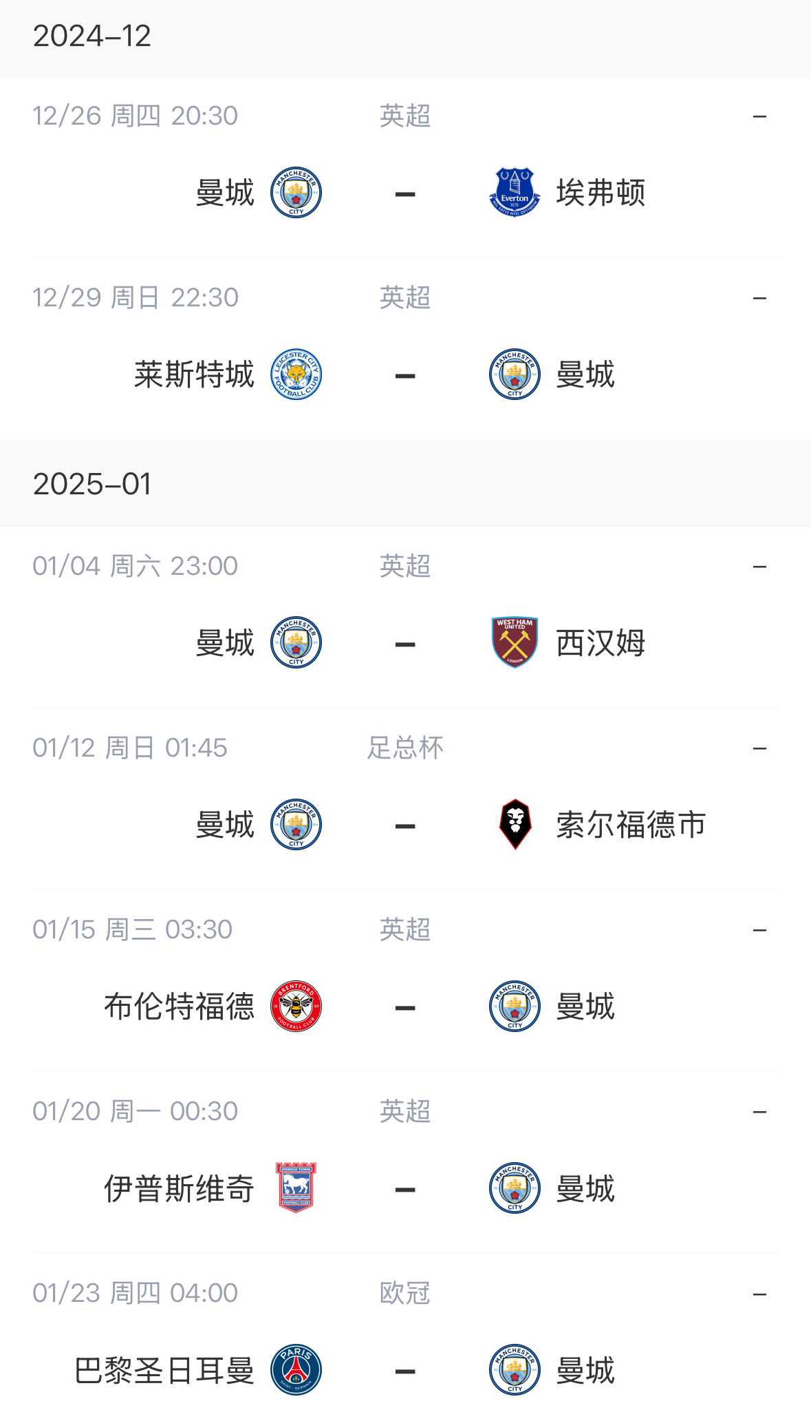 维拉vs曼城 看看接下来的对手，曼城应该不会再输了吧？[doge] 